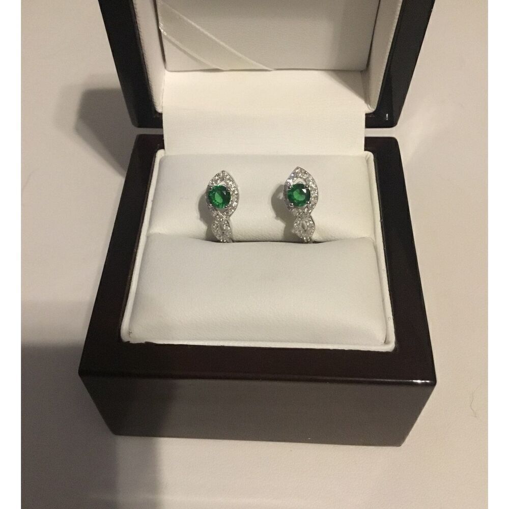 Gorgeous Emerald & White Topaz Gemstone Leverback Earrings